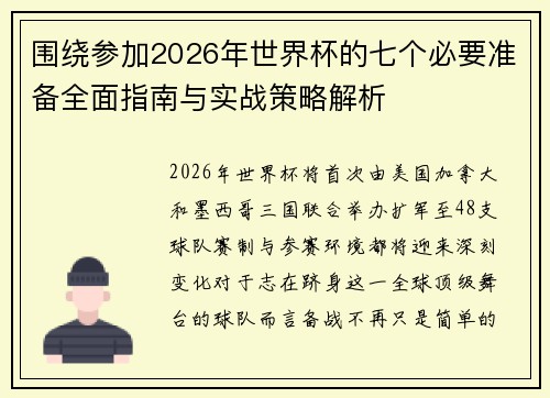 围绕参加2026年世界杯的七个必要准备全面指南与实战策略解析